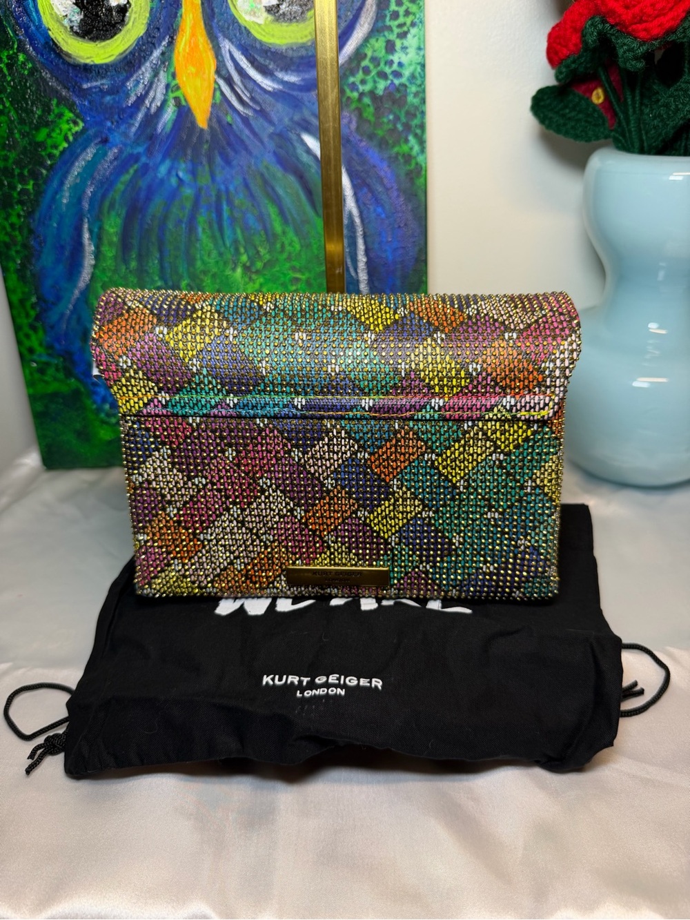 Kurt Geiger Multicolor Crystal Mosaic Clutch Large Eagle NWT - Picture 3 of 8